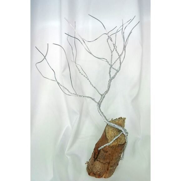 Artisan Whimsical Wired Aluminum Tree Ohio Wood Base Silver Adjustable Display - Picture 4 of 9